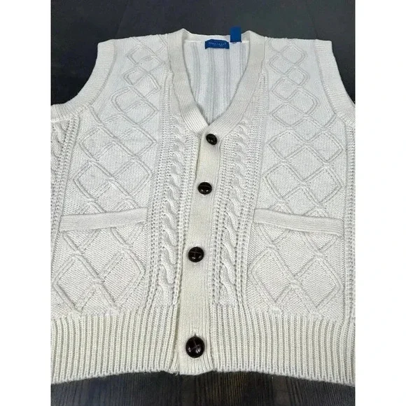 Vtg 90s Towncraft Sweater Vest Large Cable Knit Gray Grandpa Dad Buttons Pockets - Picture 3 of 8